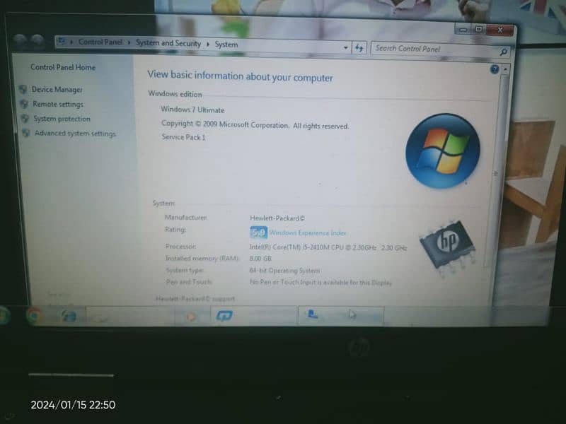 Laptop hp core i5 Generation 2nd 8gb Ram and 400gb hard