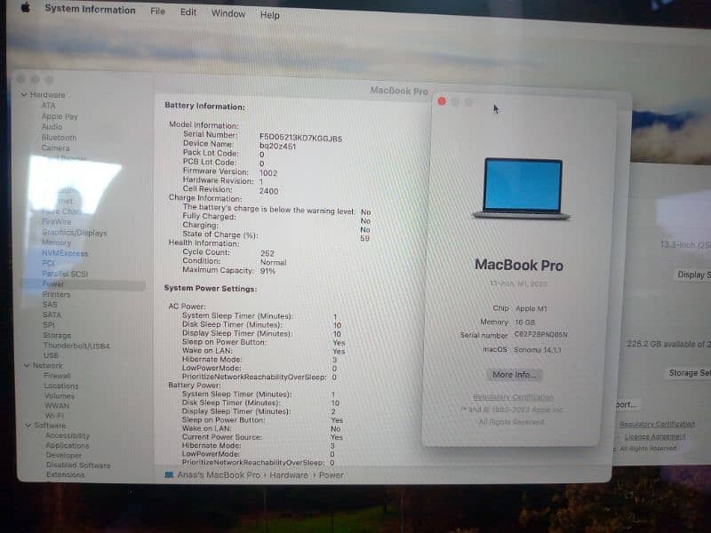 Mackook Pro M1 Chip 2020 16GB RAM 256gb Ssd 13inch