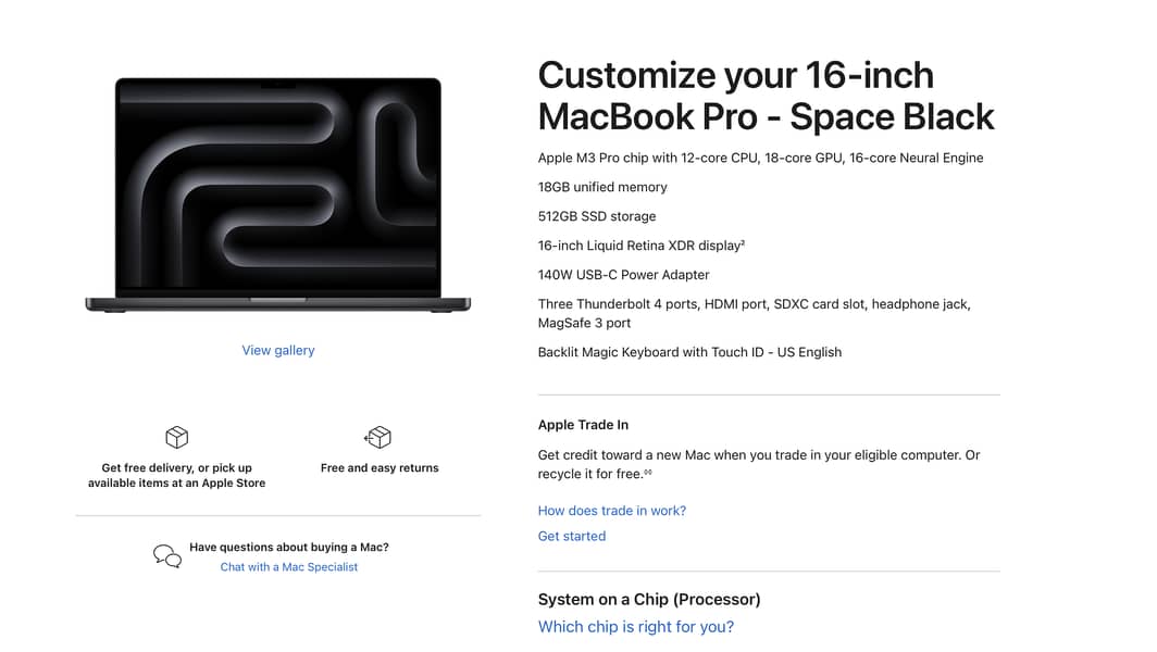 New MacBook Pro 16 inch M3 Ram 18 GB SSD 512 Non Active