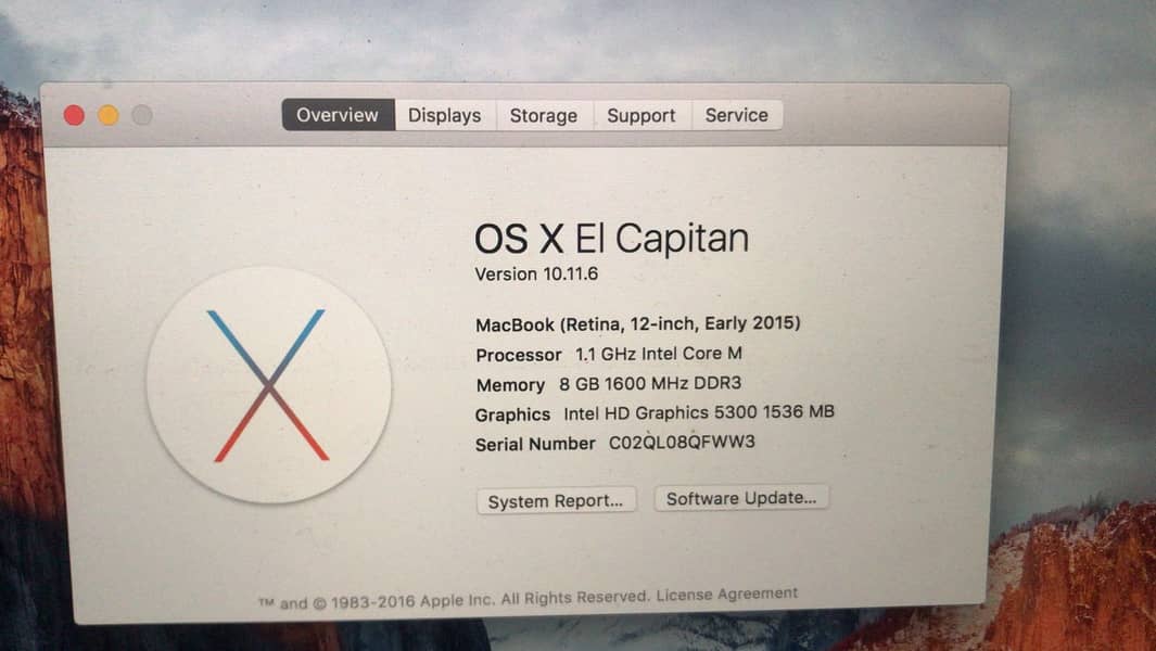 Macbook OS XI Captian Retina (12 -inch)