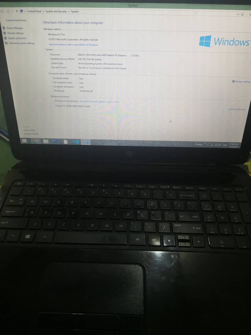 HP laptop 4GB RAM AMD E1-6010