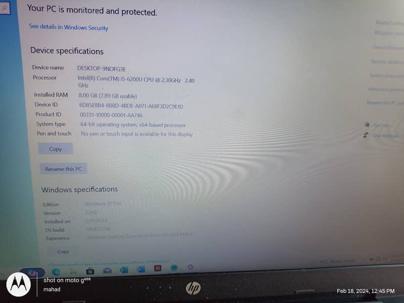 Laptop HP Core i5 6th Generation 8gb 128SSD