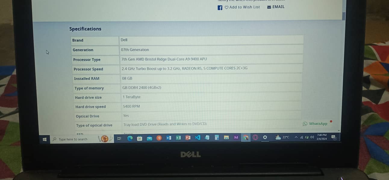 Dell inspiron AMD A9-9400 RADEON R5, 5 COMPUTE CORES 2C +3G 2.40 GHz