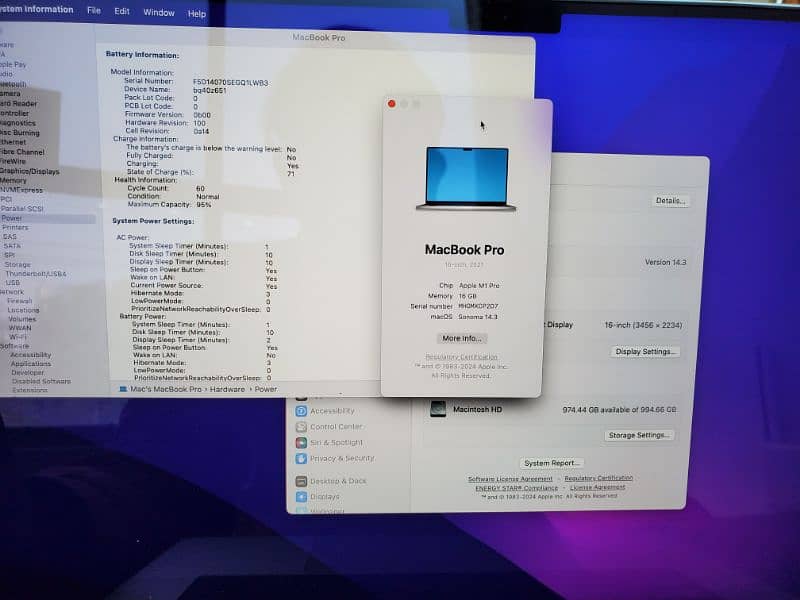 CTO macbook pro 2021 M1 16gb ram 1tb ssd