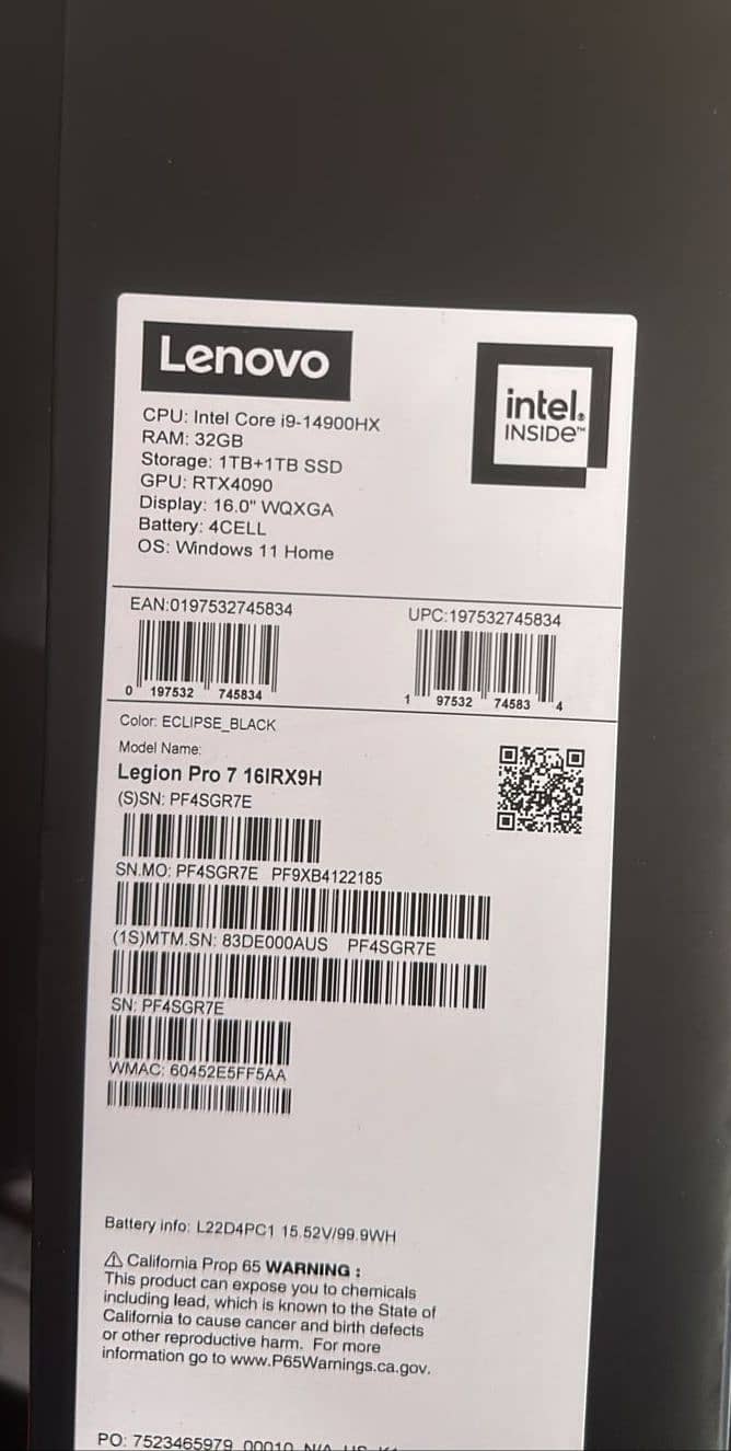 Lenovo Legion 7 Pro Core i9 14th Gen (32Gb/2Tb) RTX 4090 Box Packed
