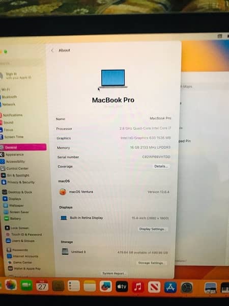Macbook pro core i7 15.4inch intel HD graphics 630 1536MB With tuchbar