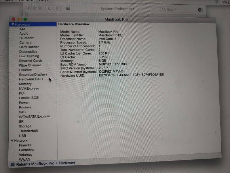 Apple Macbook pro 12,1    2015 model