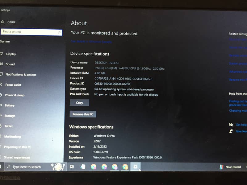 Core i5 4t generation Toshiba