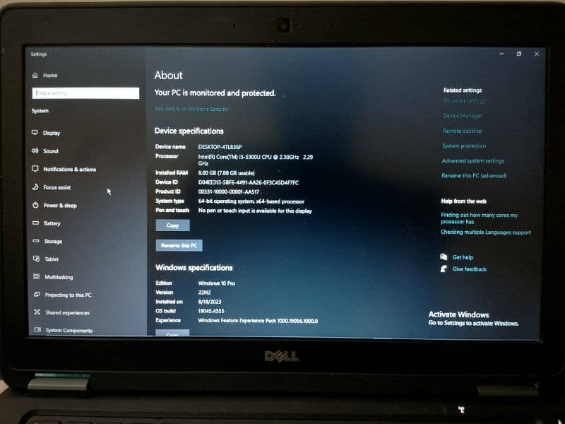 DELL i5 5th Generation Laptop 8/256