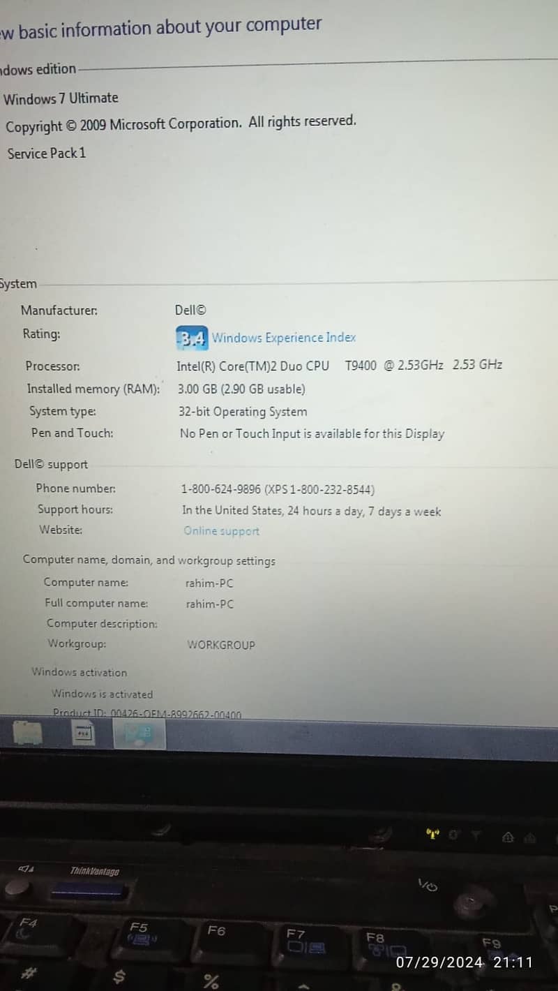 lenovo laptop cor2du 3GBram 160 hard d 03002071943