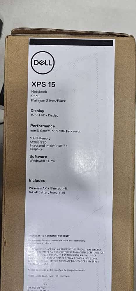 Dell XPS 15 9530, Core i7 13th Gen (16Gb/512Gb) FHD IRIS Graphic Card