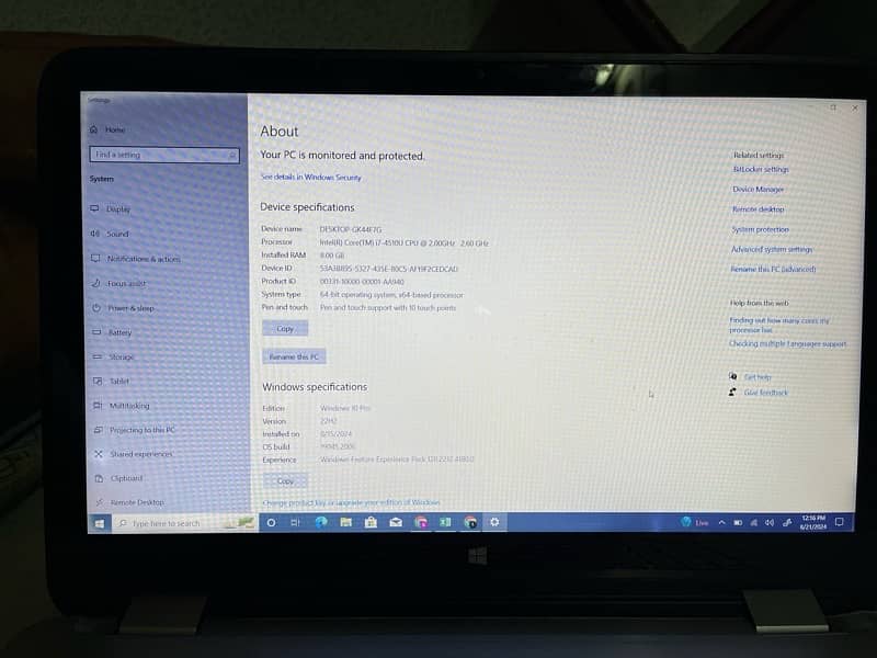 Hp envy i7 4th generation x360 touch screen 8, 256.
