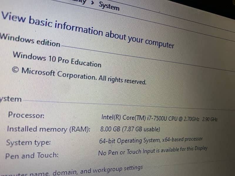 laptop dell i7-7 gernation 8 gb ram 500 gb hdd