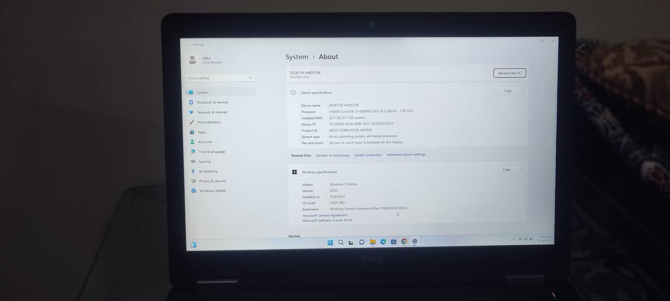 Dell Precision 3510 (i5HQ, 6thGen, 32GB, 512SSD) Rs/- 60,000
