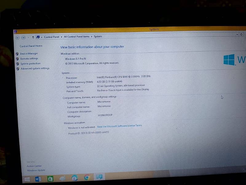 Pentium R, 4gb, 256 hard