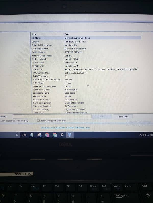 Dell laptop model Latitude E5540 Core(TM)-i3-4010U CPU RAM 4GB + SSD