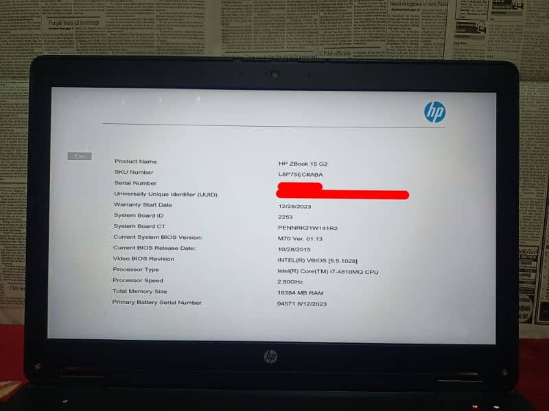 HP zbook  15 G2