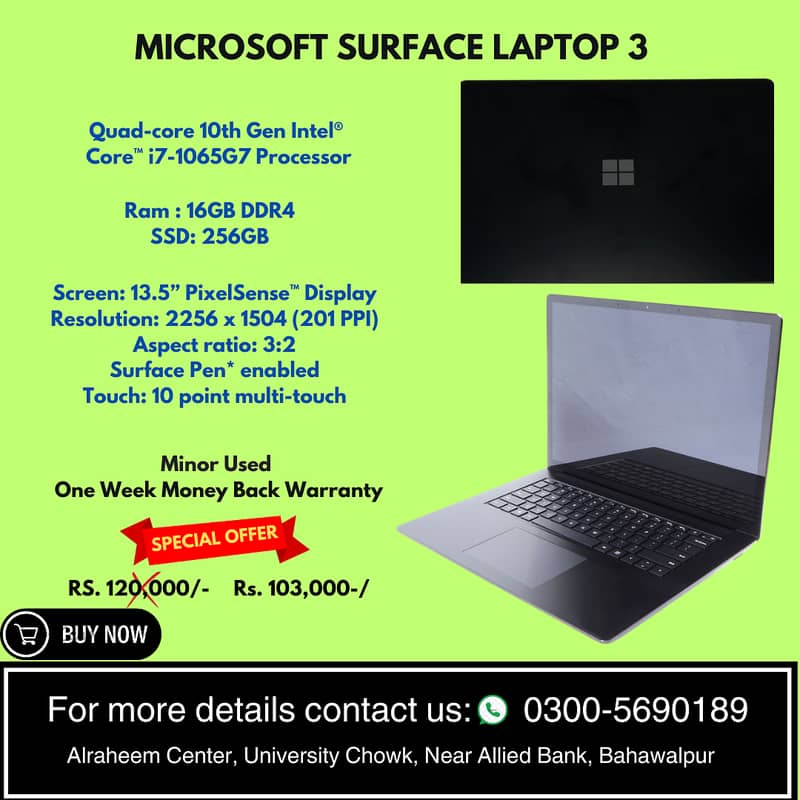 MICROSOFT SURFACE LAPTOP 3 Core i7 10th Gen 16GB/256 GB SSD
