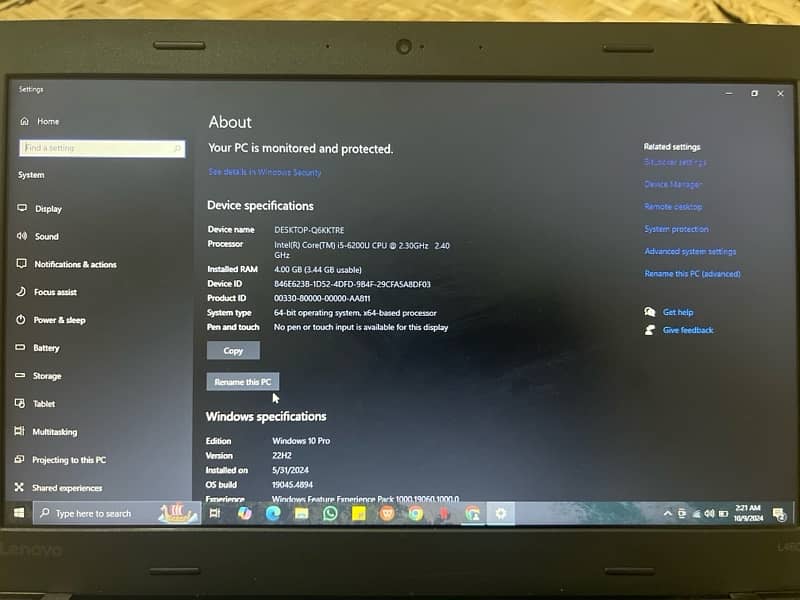 Laptop core I-5 6th generation