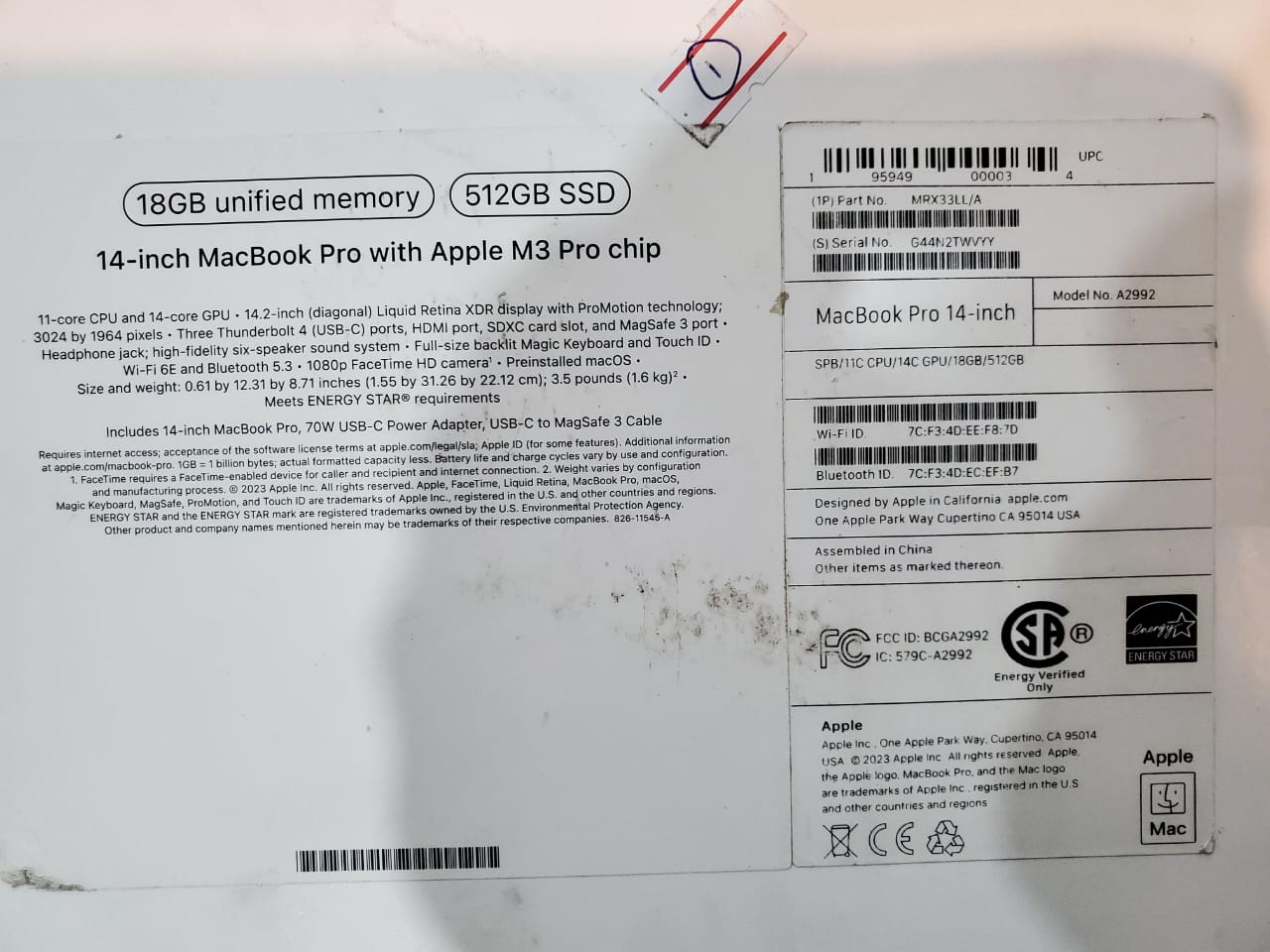 MACBOOK M3 PRO 14", 18GB RAM, 512GB SSD SPACE BLACK COMPANY PURCHASED