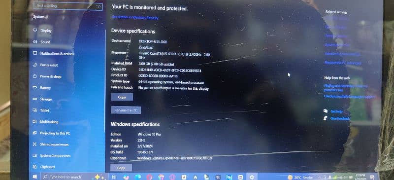 Laptop New Condition 6g I5 8gb Ram Hard 250