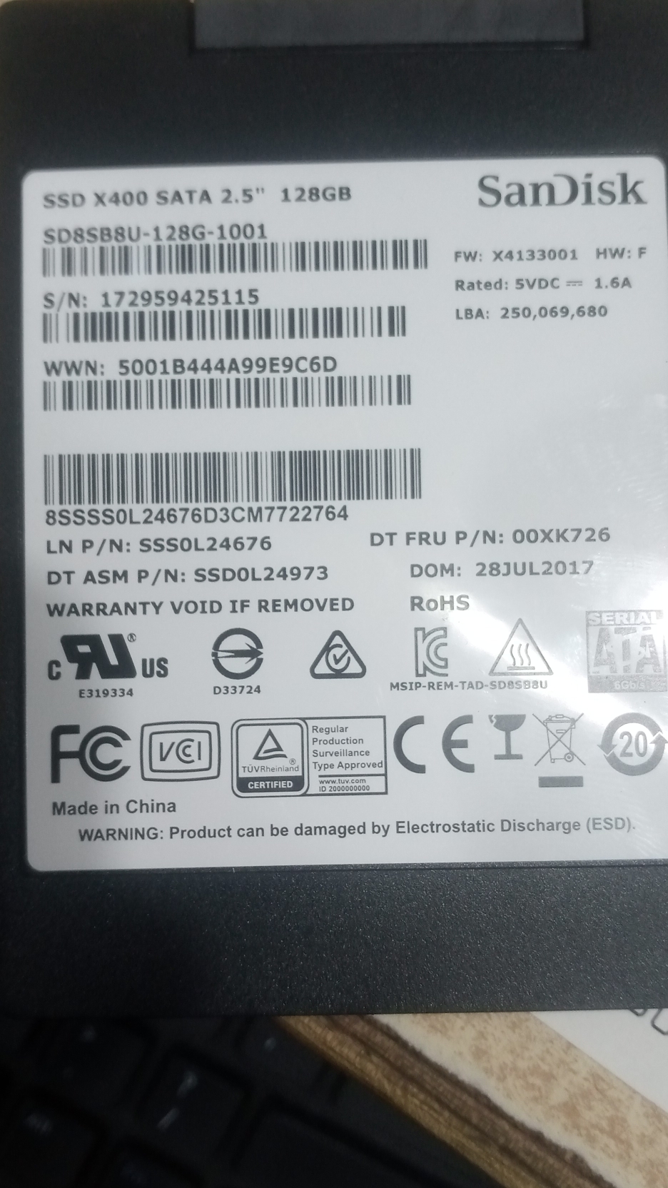 SSD x400 SATA 2.5" 128 GB SanDisk