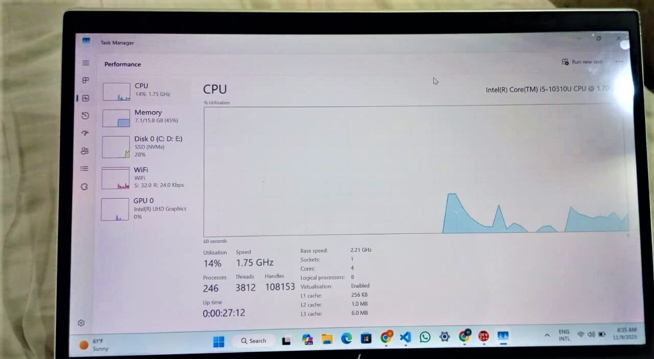 HP i5 10 Generation 10/10 condition metal body Fingerprint Supported