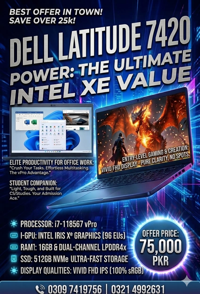 Dell latitude 7420 : Intel Core i7-1185G7 vPro® (Top-tier performance)
