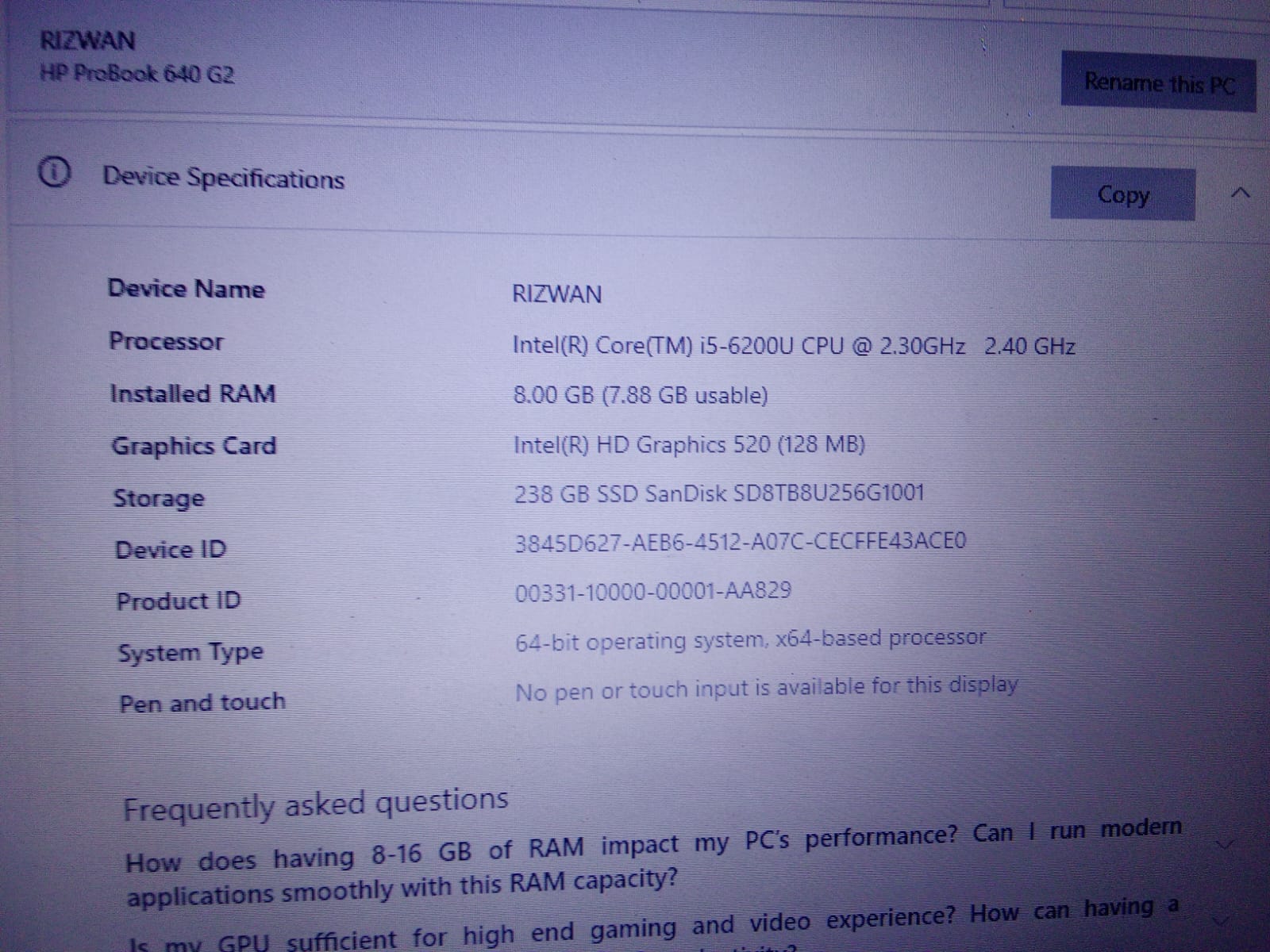 Intel(R) Core(TM) i5-6200U CPU @ 2.30GHz  2.40 GHz